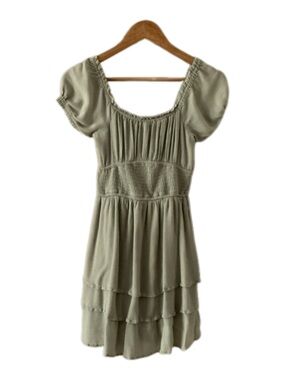 Hollister Sage Green Tiered Puff-Sleeve Women’s Mini Dress